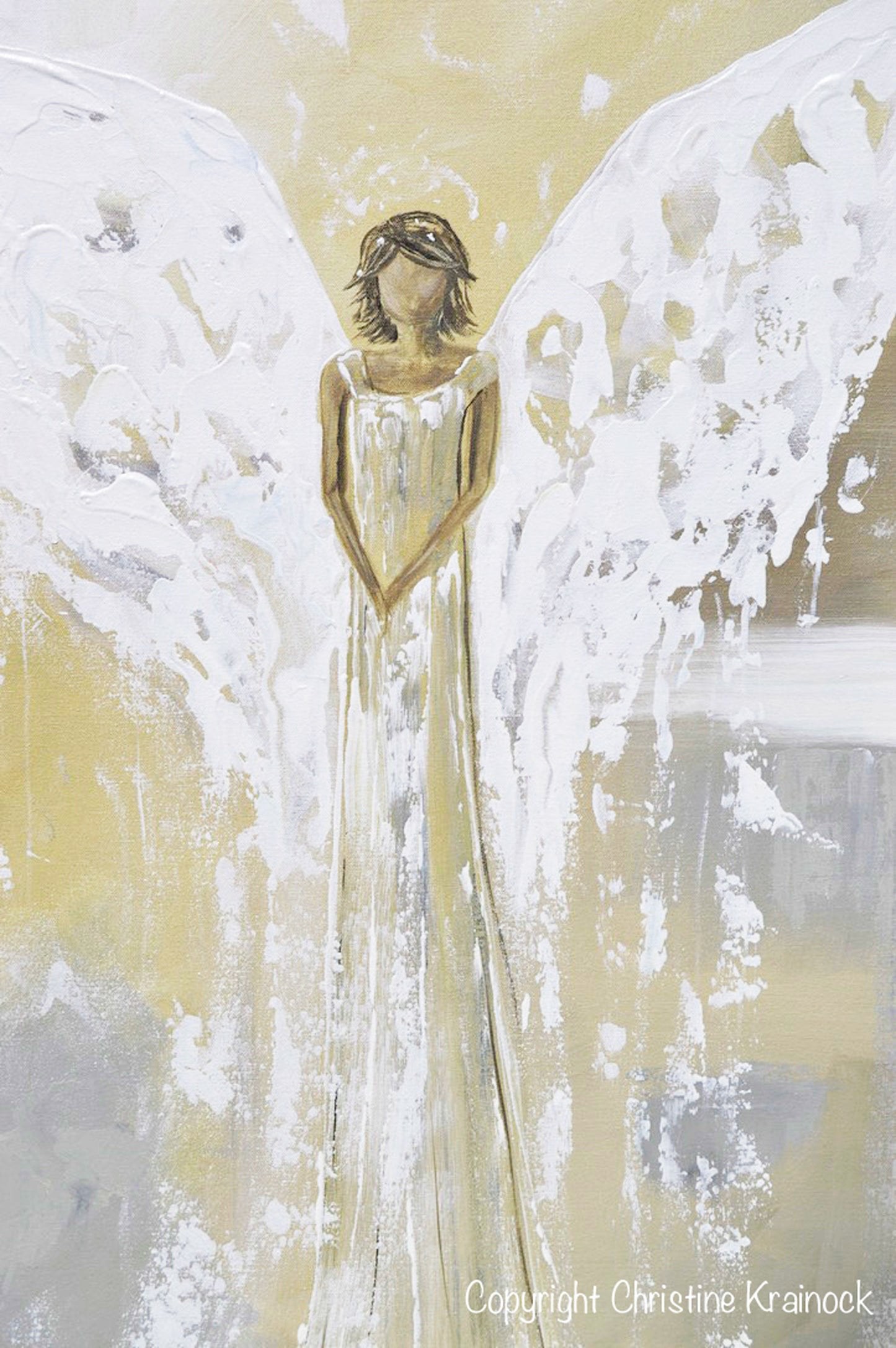 Load image into Gallery viewer, ORIGINAL Abstract Angel Painting Gold Angel White Yellow Grey Fine Art Wall Art 30x40&amp;quot;
