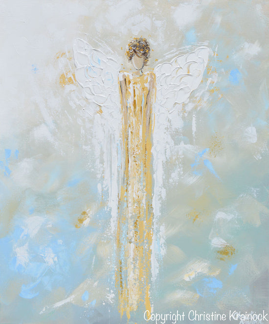 GICLEE PRINT Abstract Angel Painting Gold White Guardian Angel Canvas Blue Green Modern Home Wall Art - Christine Krainock Art - Contemporary Art by Christine - 3