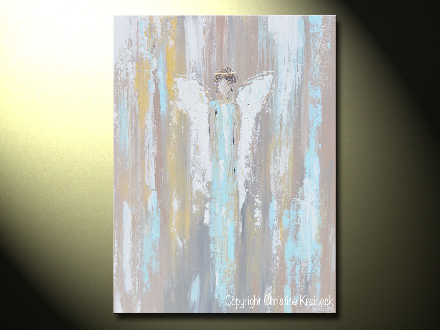 Load image into Gallery viewer, ORIGINAL Abstract Angel Painting Guardian Angel Inspirational Art Blue Green White Textured Modern Wall Decor 24&amp;quot; - Christine Krainock Art - Contemporary Art by Christine - 6
