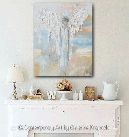 Load image into Gallery viewer, GICLEE PRINT Abstract Angel Painting Guardian Angel Spiritual Gift Blue Blush Contemporary Home Decor Wall Art - Christine Krainock Art - Contemporary Art by Christine - 2
