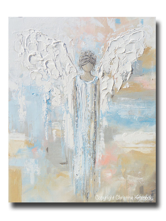GICLEE PRINT Abstract Angel Painting Guardian Angel Spiritual Gift Blue Blush Contemporary Home Decor Wall Art - Christine Krainock Art - Contemporary Art by Christine - 1