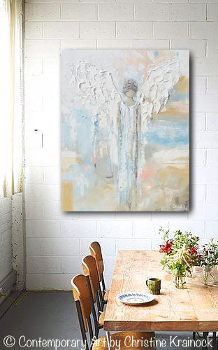 GICLEE PRINT Abstract Angel Painting Guardian Angel Spiritual Gift Blue Blush Contemporary Home Decor Wall Art - Christine Krainock Art - Contemporary Art by Christine - 4
