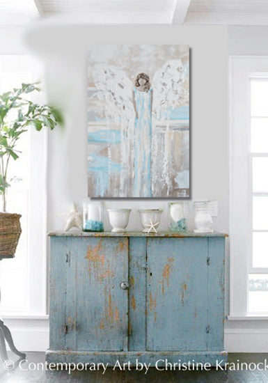 SPECIAL RELEASE GICLEE PRINT Abstract Angel Painting LOVING ANGEL White Blue  Grey Cream Decor