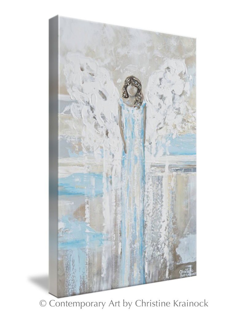 SPECIAL RELEASE GICLEE PRINT Abstract Angel Painting LOVING ANGEL White Blue  Grey Cream Decor