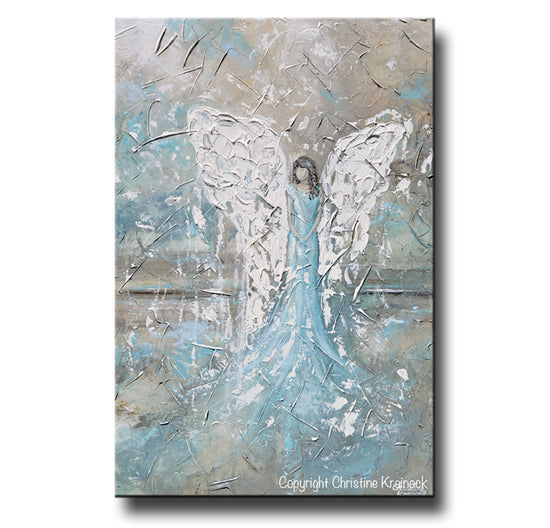 GICLEE PRINT Abstract Angel Painting Modern Angel Art Light Blue Grey Taupe White Home Wall Art