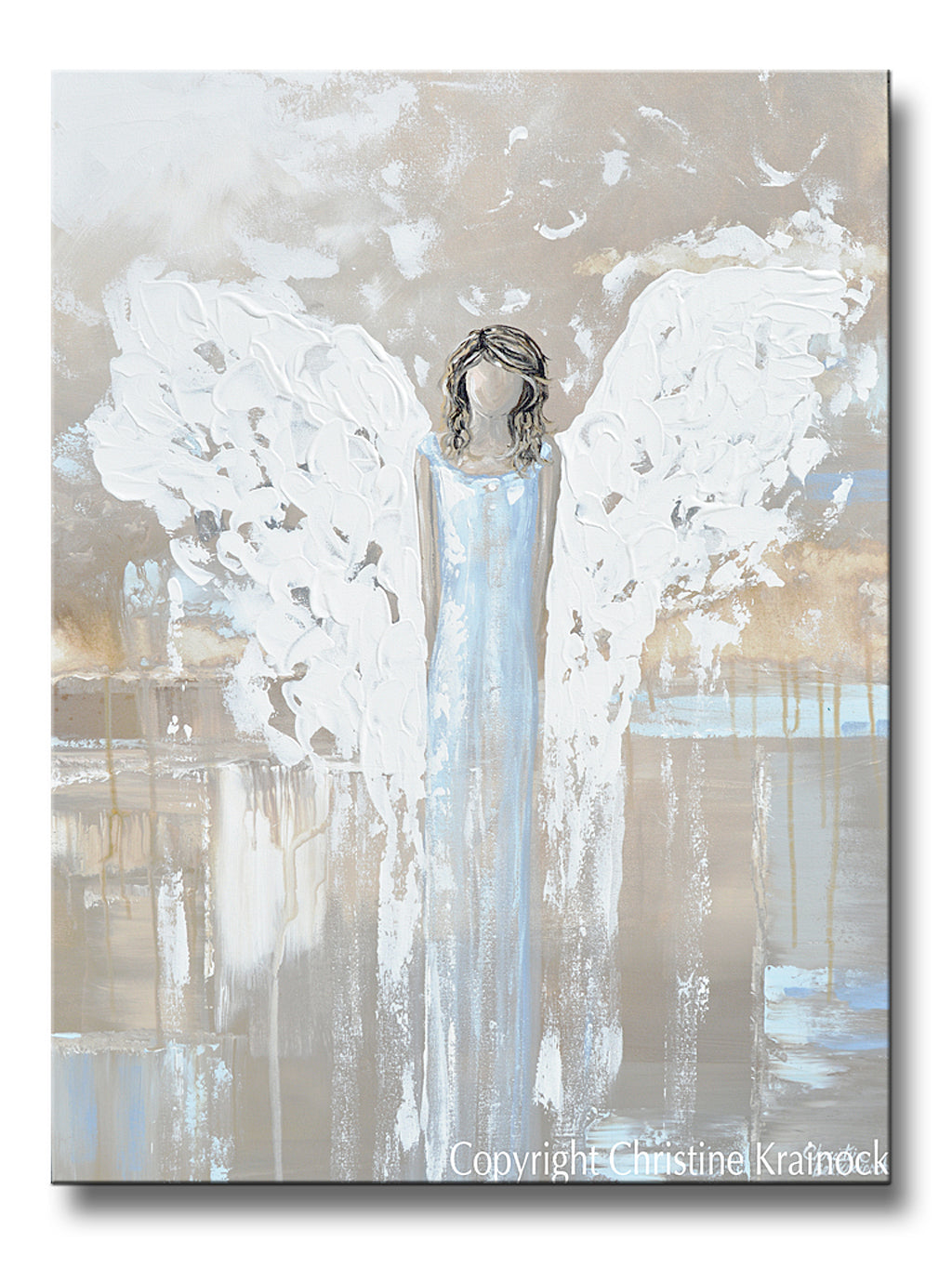 ORIGINAL Abstract Angel Painting Spiritual Fine Art White Blue Grey Home Wall Decor 30x40"