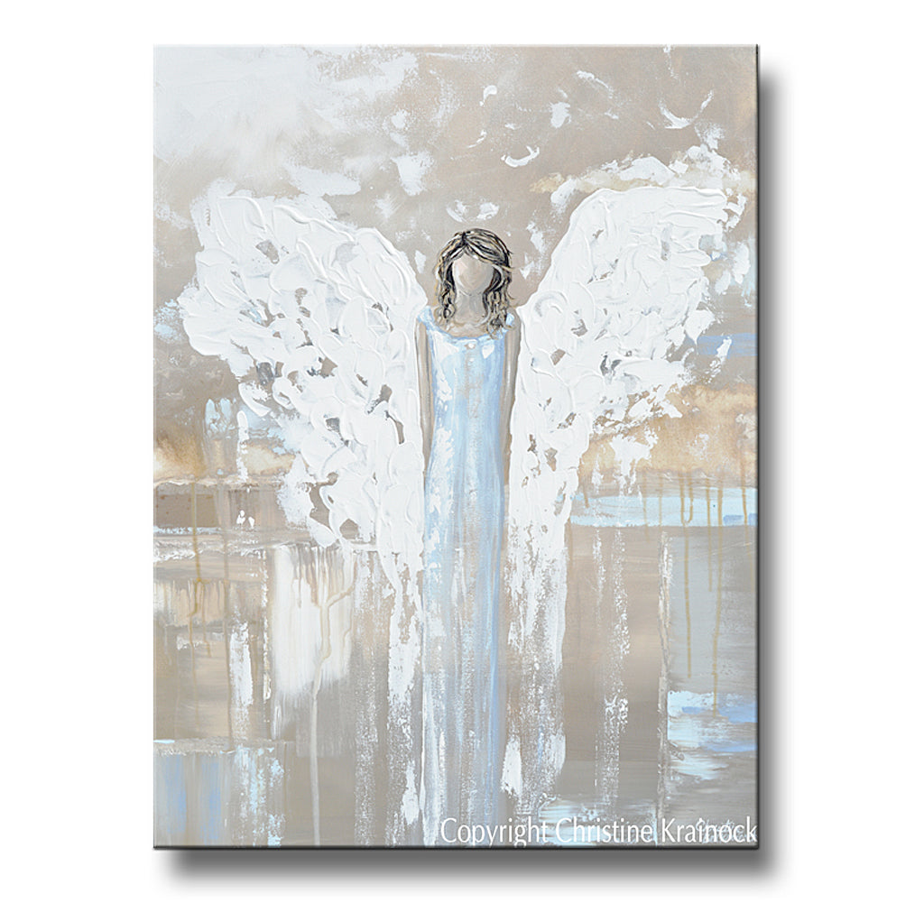 Load image into Gallery viewer, ORIGINAL Abstract Angel Painting Spiritual Fine Art White Blue Grey Home Wall Decor 30x40&amp;quot;
