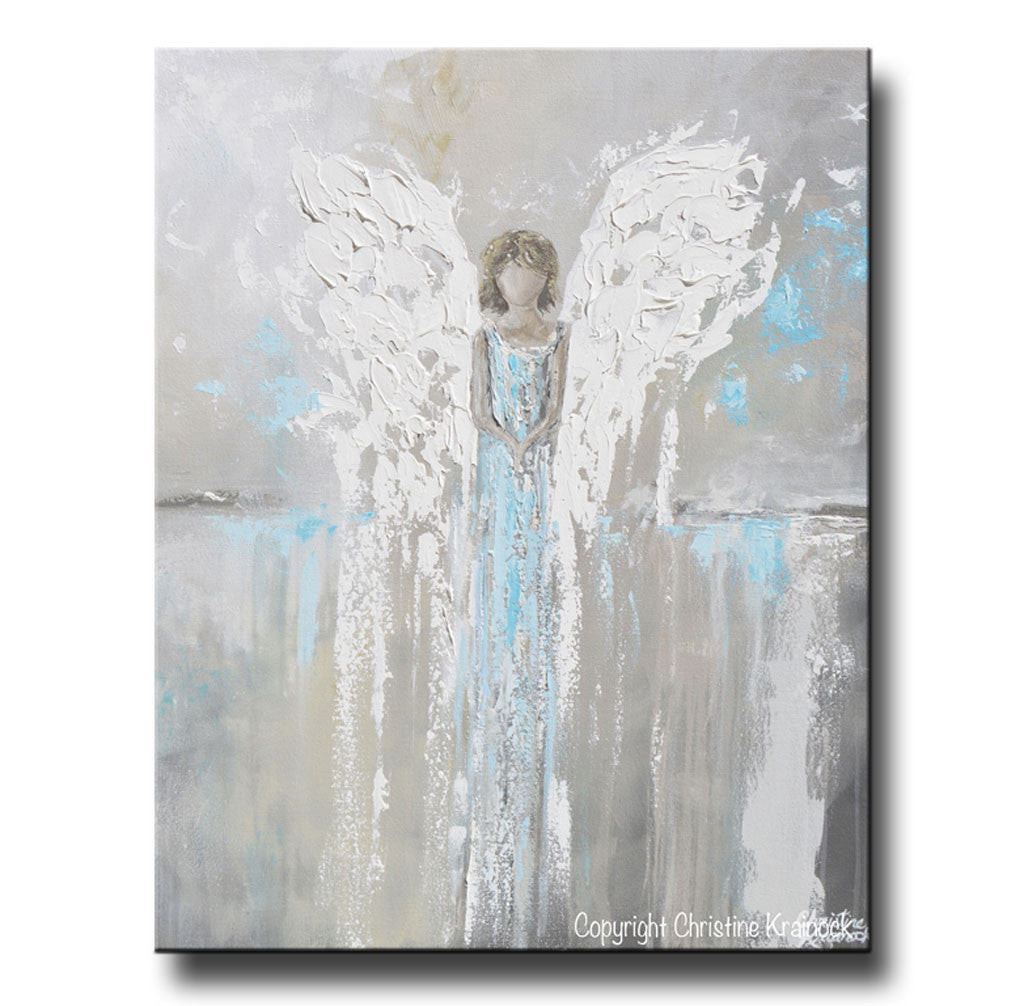 Load image into Gallery viewer, GICLEE PRINT Abstract Angel Painting Guardian Angel Spiritual Gift Grey Blue Home Decor Wall Art
