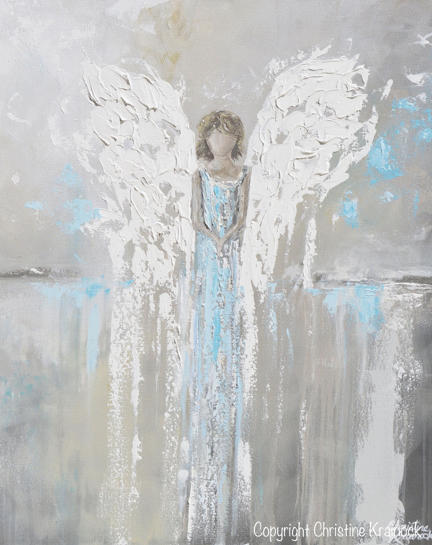 Load image into Gallery viewer, ORIGINAL Abstract Angel Painting Guardian Angel Spiritual Gift Grey Blue Home Decor Wall Art 30x24&amp;quot;
