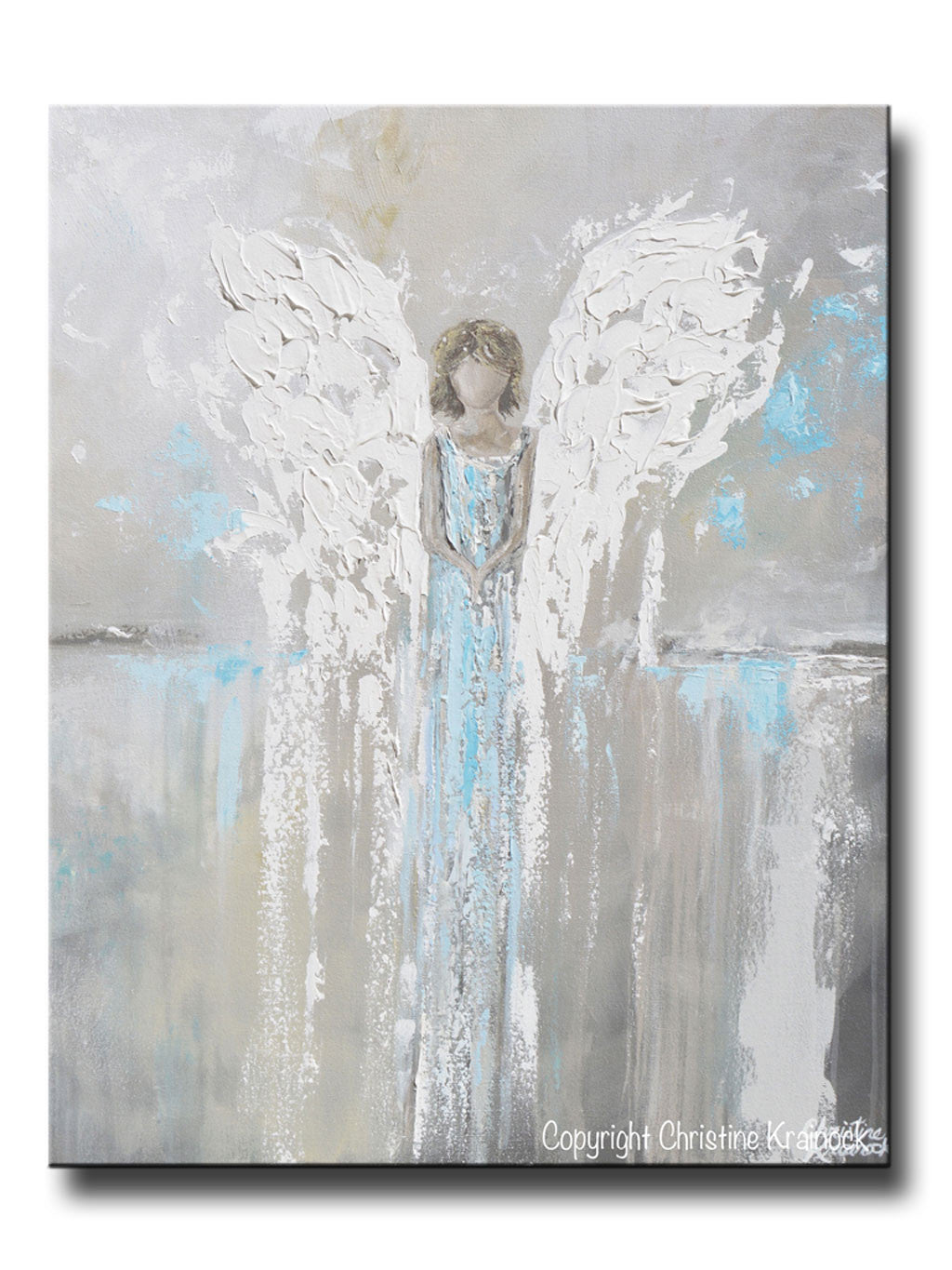 Load image into Gallery viewer, GICLEE PRINT Abstract Angel Painting Guardian Angel Spiritual Gift Grey Blue Home Decor Wall Art
