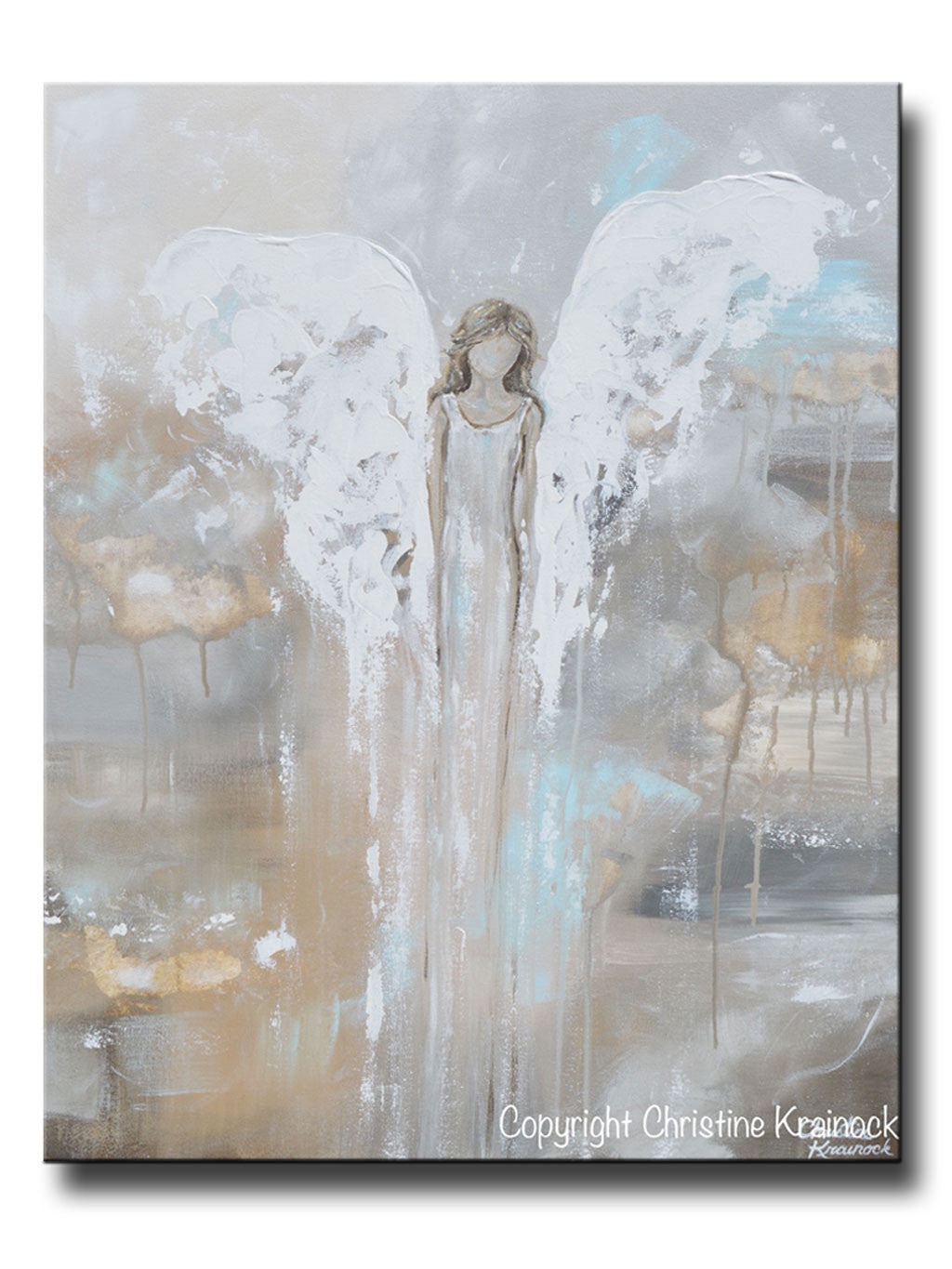 SPECIAL RELEASE GICLEE PRINT Abstract Angel Painting Guardian Angel Spiritual Gift Blue Gold Home Decor Wall Art Joyful Heart Foundation