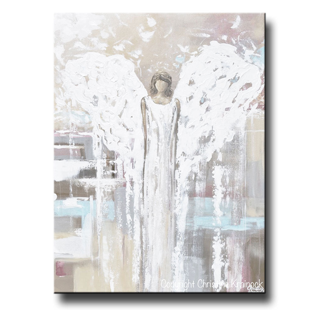 ORIGINAL Abstract Angel Painting Modern Fine Art Guardian Angel Neutral Home Wall Art X Large 30x40"