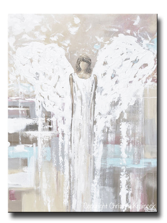 ORIGINAL Abstract Angel Painting Modern Fine Art Guardian Angel Neutral Home Wall Art X Large 30x40"