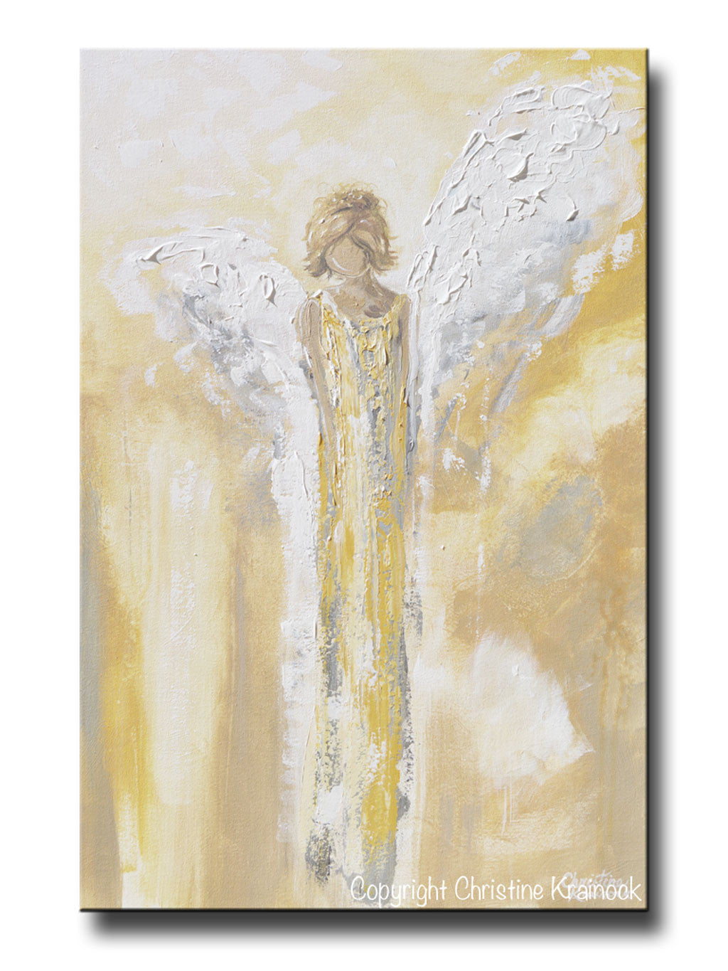 ORIGINAL Angel Painting Gold Grey White Textured Abstract Guardian Angel Modern Home Wall Art Large 36x24" - Christine Krainock Art - Contemporary Art by Christine - 1