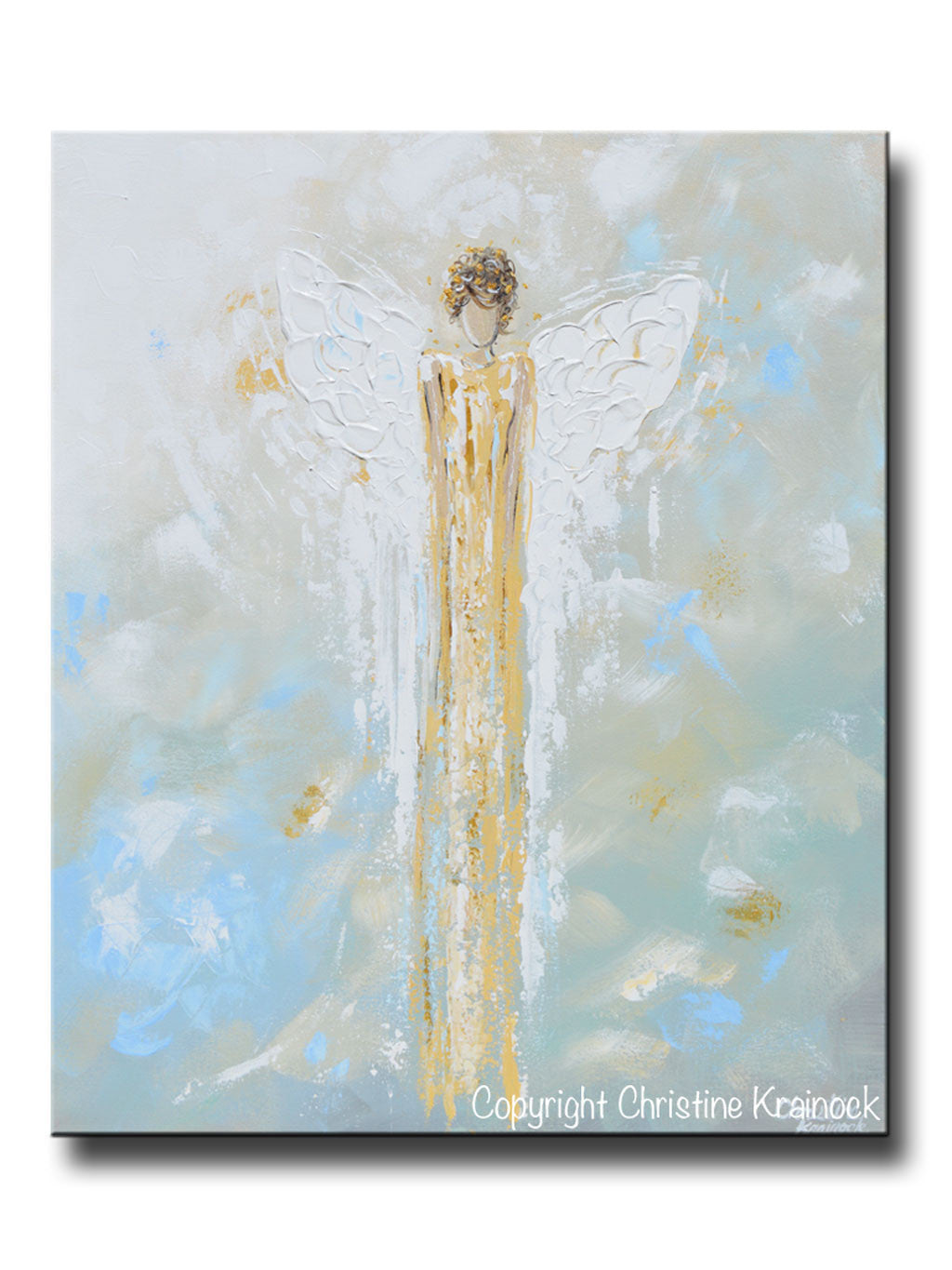 ORIGINAL Abstract Guardian Angel Painting Gold Blue Art