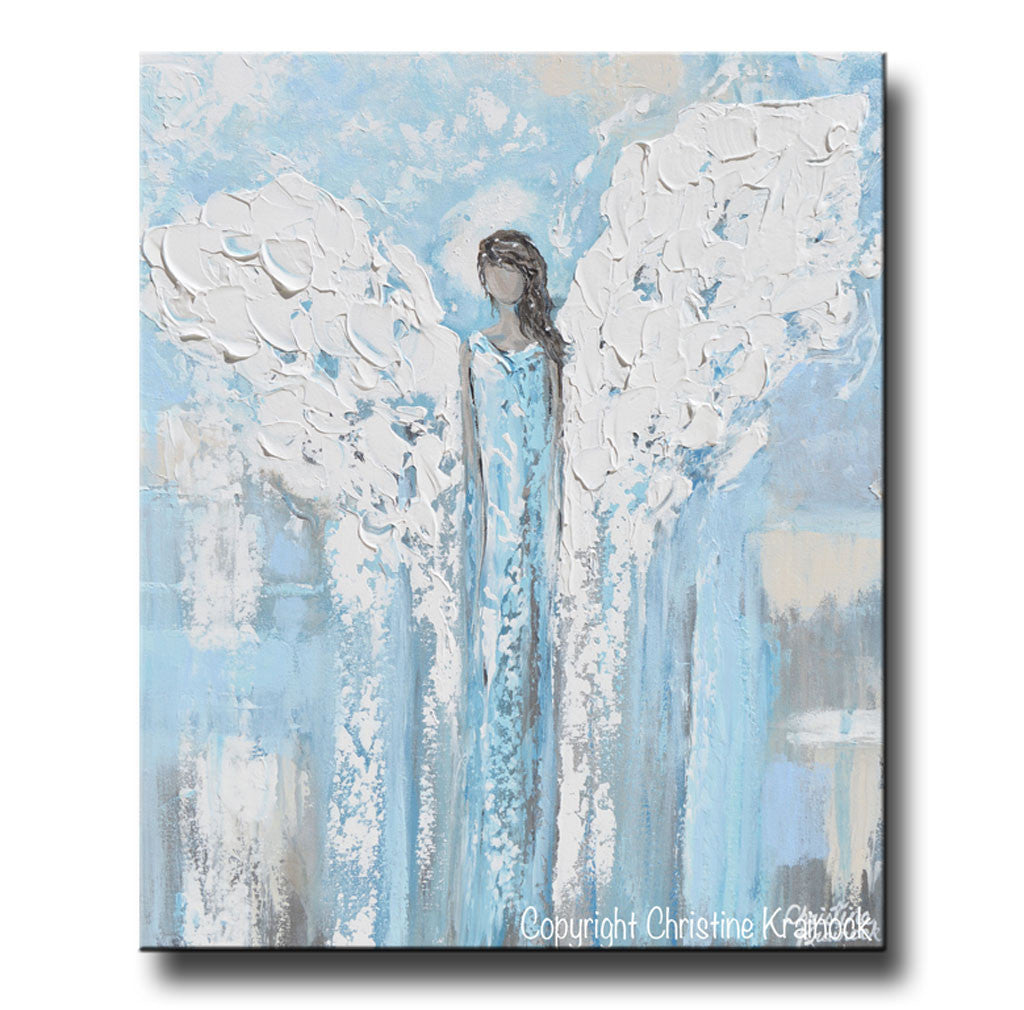 Load image into Gallery viewer, GICLEE PRINT Angel Painting Abstract Light Blue Guardian Angel Home Decor Spiritual Wall Art Canvas Print
