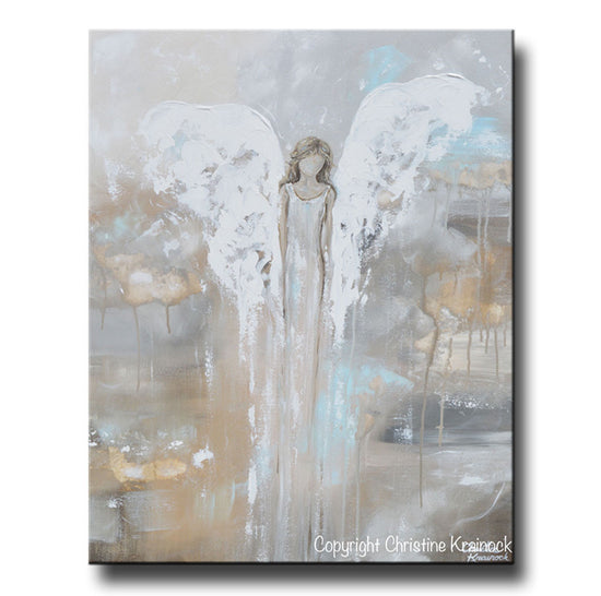 SPECIAL RELEASE GICLEE PRINT Abstract Angel Painting Guardian Angel Spiritual Gift Blue Gold Home Decor Wall Art Joyful Heart Foundation