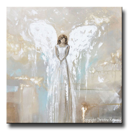 Load image into Gallery viewer, GICLEE PRINT Art Angel Painting Fine Art Guardian Angel Grey White Cream Beige Home Wall Decor
