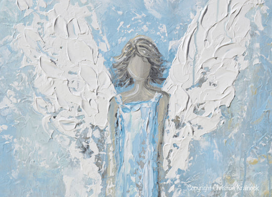 ORIGINAL Abstract Angel Painting Textured Light Blue White Guardian Angel Palette Knife Fine Art Spiritual Wall Art 24" - Christine Krainock Art - Contemporary Art by Christine - 5