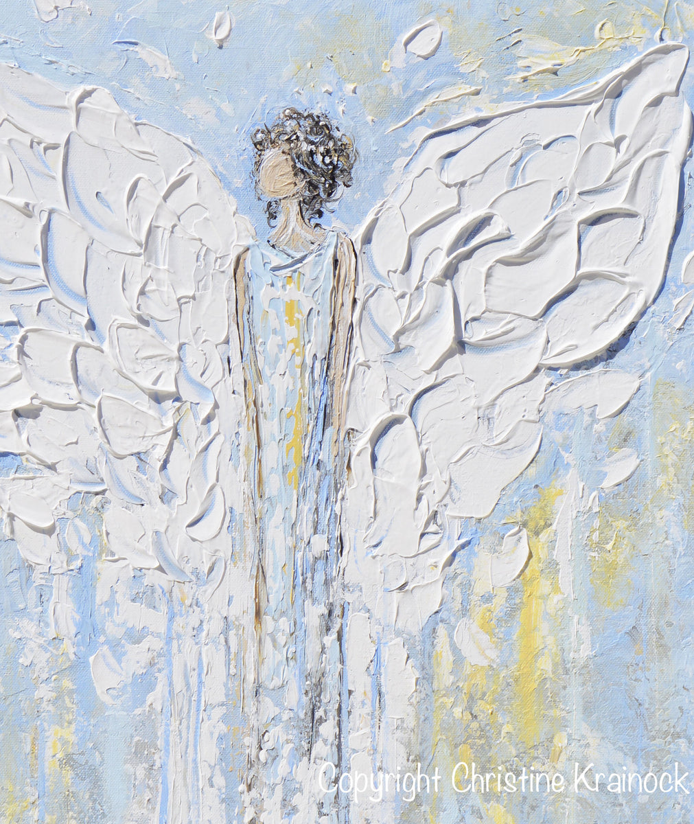 CANVAS PRINT Abstract Angel Painting Blue White Angels – Contemporary ...