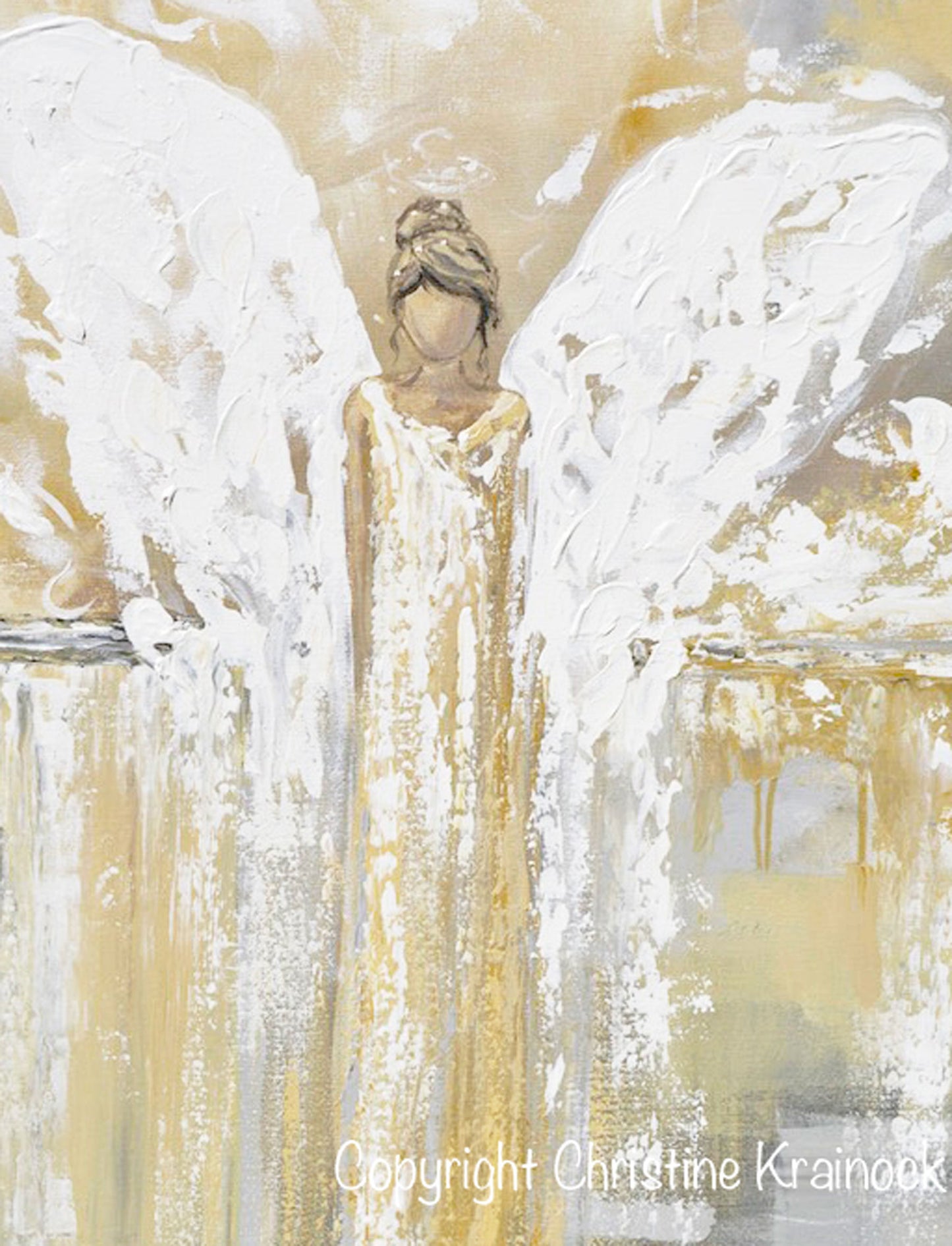 ORIGINAL Abstract Angel Painting Angel of Hope White Yellow Grey Gold Modern Home Decor Wall Art 24x30"