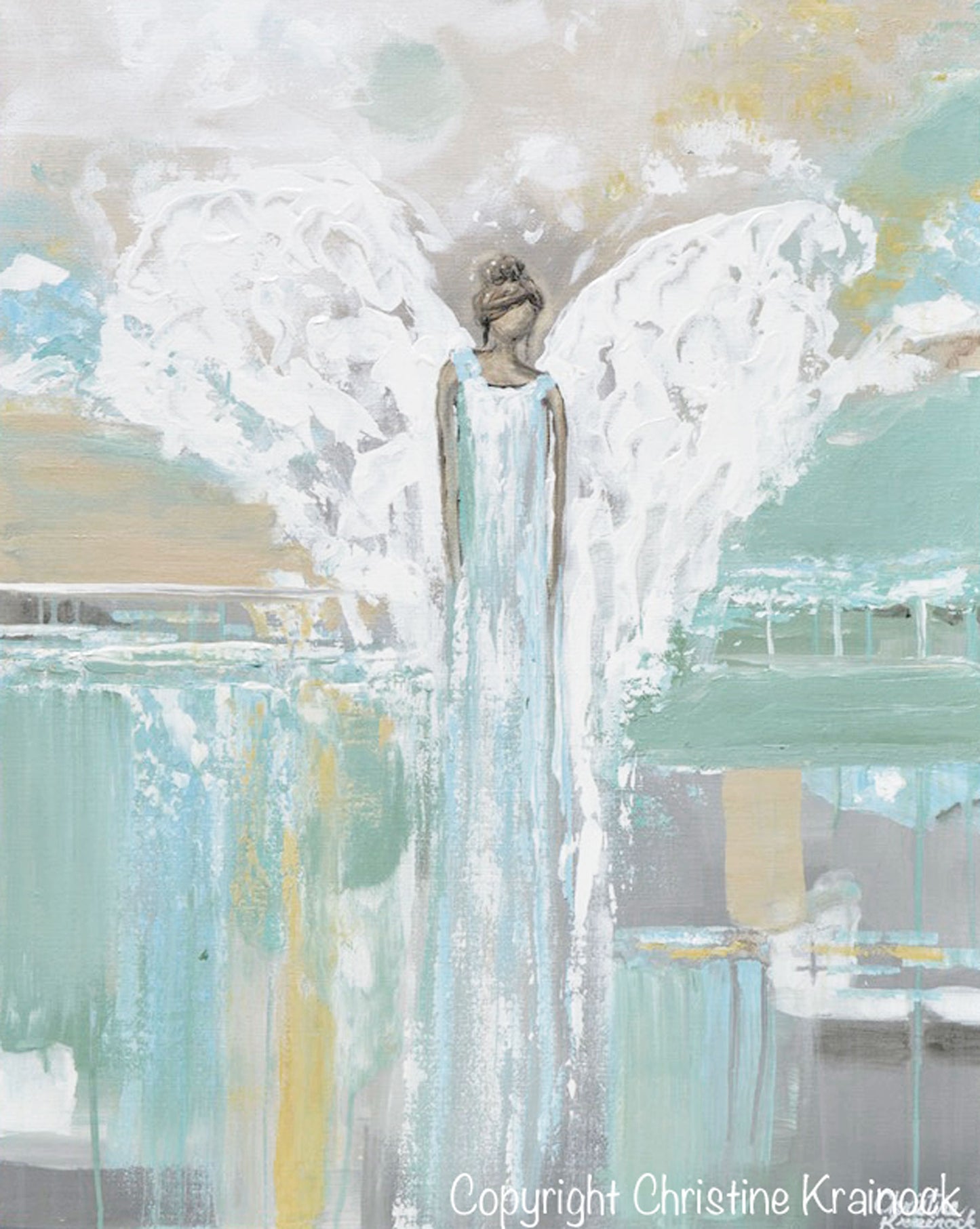 GICLEE PRINT Abstract Angel Painting Blue Green Grey White Angel Fine Art Home Decor Canvas Wall Art
