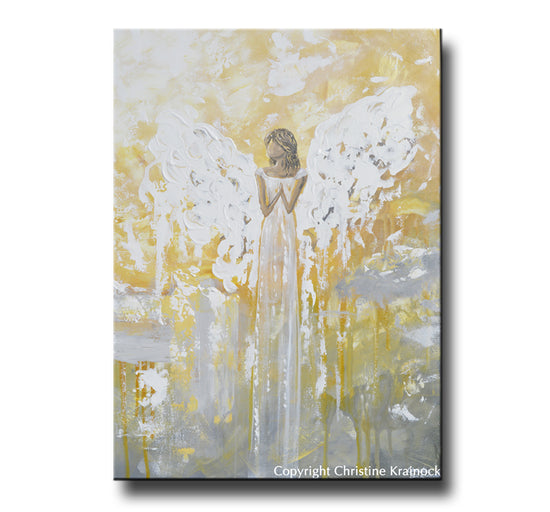 Load image into Gallery viewer, ORIGINAL Abstract Angel Painting Fine Art Gold Grey White Spiritual Angels Home Decor 30x40&amp;quot;
