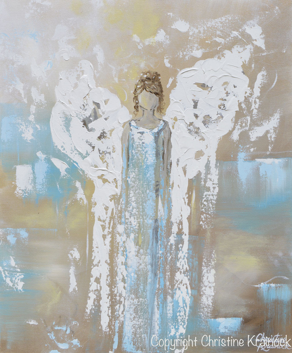 ORIGINAL Angel Painting Abstract Guardian Angel Wings Textured Blue White Home Wall Art 20x24"