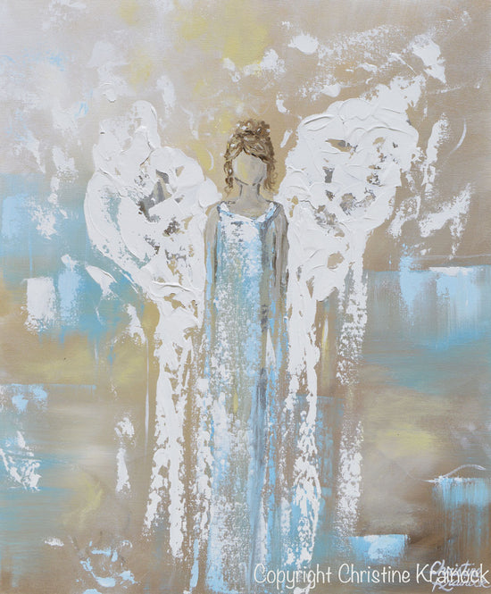 GICLEE PRINT Angel Painting Abstract Guardian Angel Wings Turquoise Blue White Home Decor Canvas Wall Art