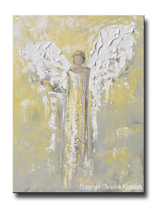 ORIGINAL Angel Painting Gold Grey Abstract Guardian Angel Textured Inspirational Home Wall Art - Christine Krainock Art - Contemporary Art by Christine - 1