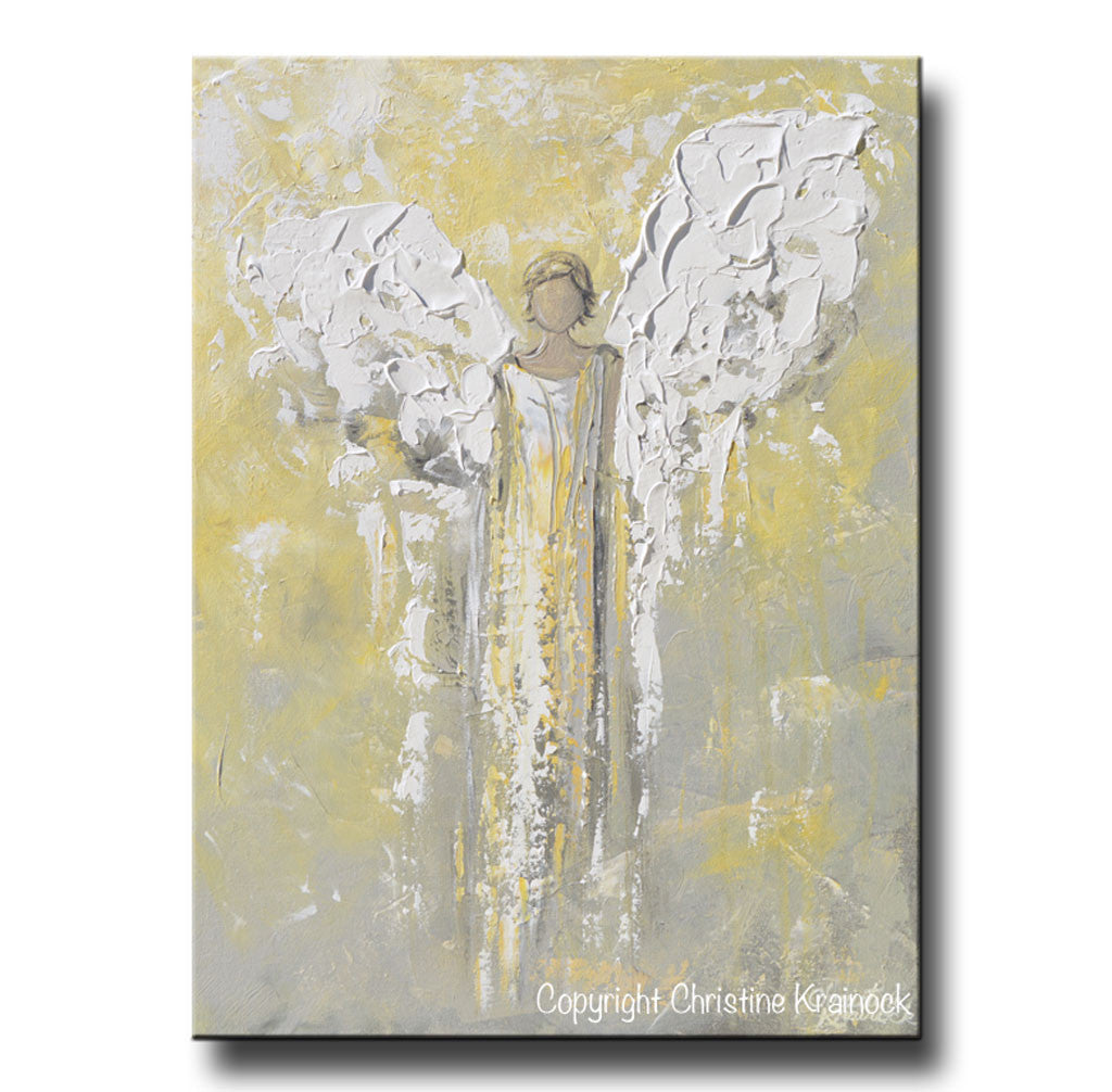 ORIGINAL Angel Painting Gold Grey Abstract Guardian Angel Textured Inspirational Home Wall Art - Christine Krainock Art - Contemporary Art by Christine - 3