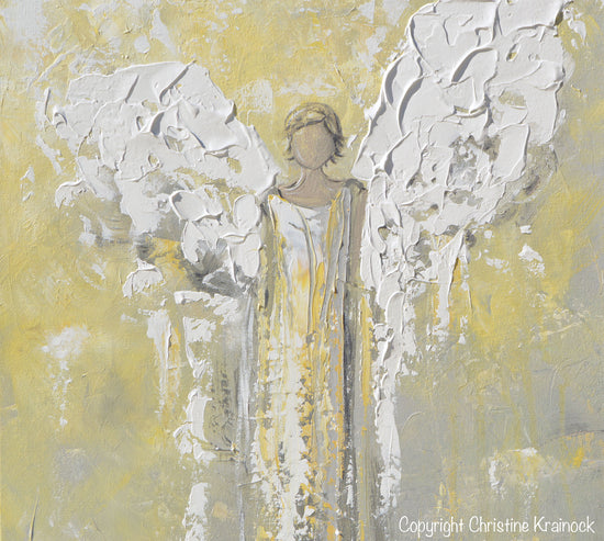 ORIGINAL Angel Painting Gold Grey Abstract Guardian Angel Textured Inspirational Home Wall Art - Christine Krainock Art - Contemporary Art by Christine - 5