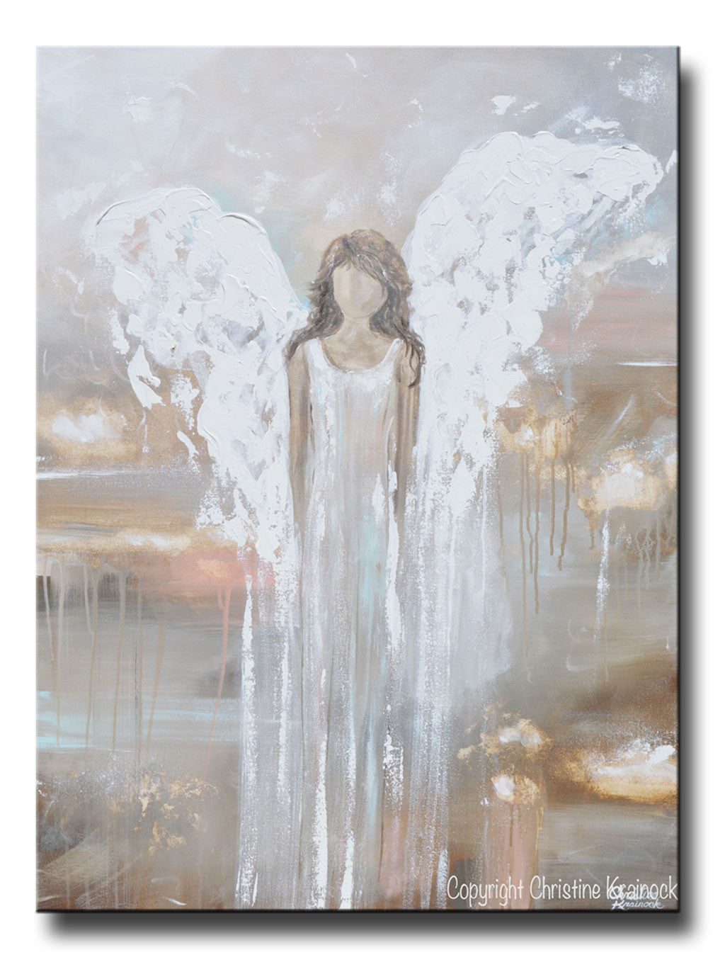 ORIGINAL Abstract Angel Painting Fine Art Contemporary Guardian Angel Neutral Home Wall Art X Large 30x40"