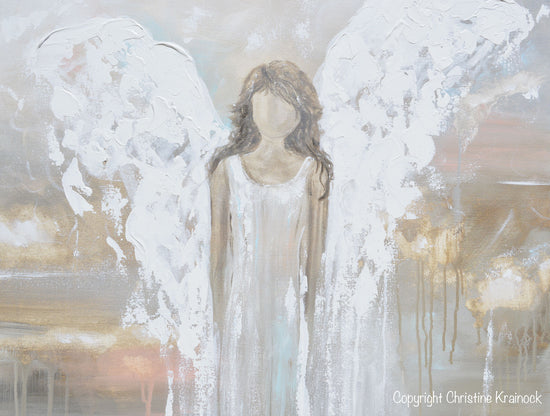 ORIGINAL Abstract Angel Painting Fine Art Contemporary Guardian Angel Neutral Home Wall Art X Large 30x40"