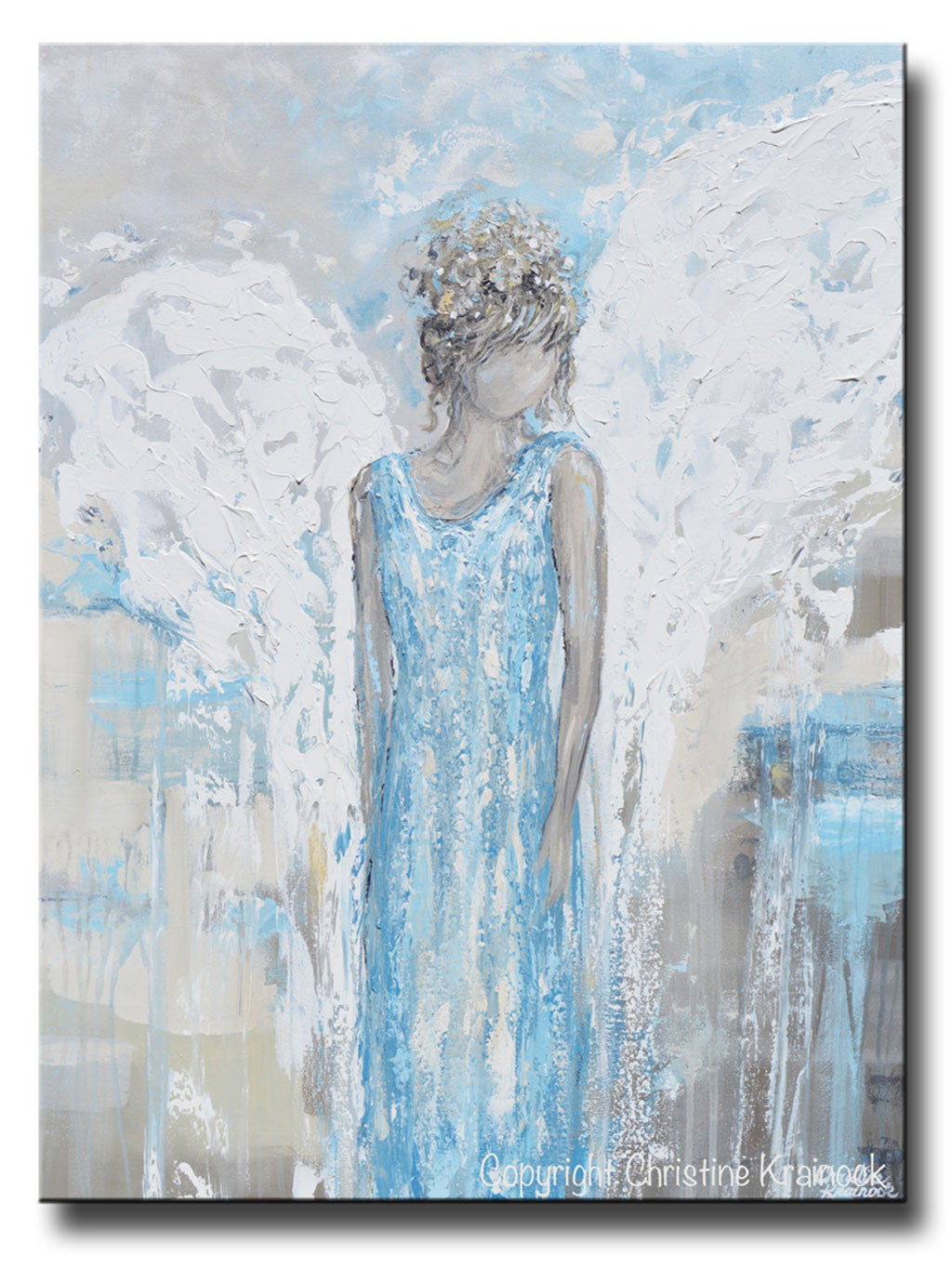 GICLEE PRINT Abstract Angel Painting Guardian Angel Wings Joy Blue White Grey Home Decor Wall Art
