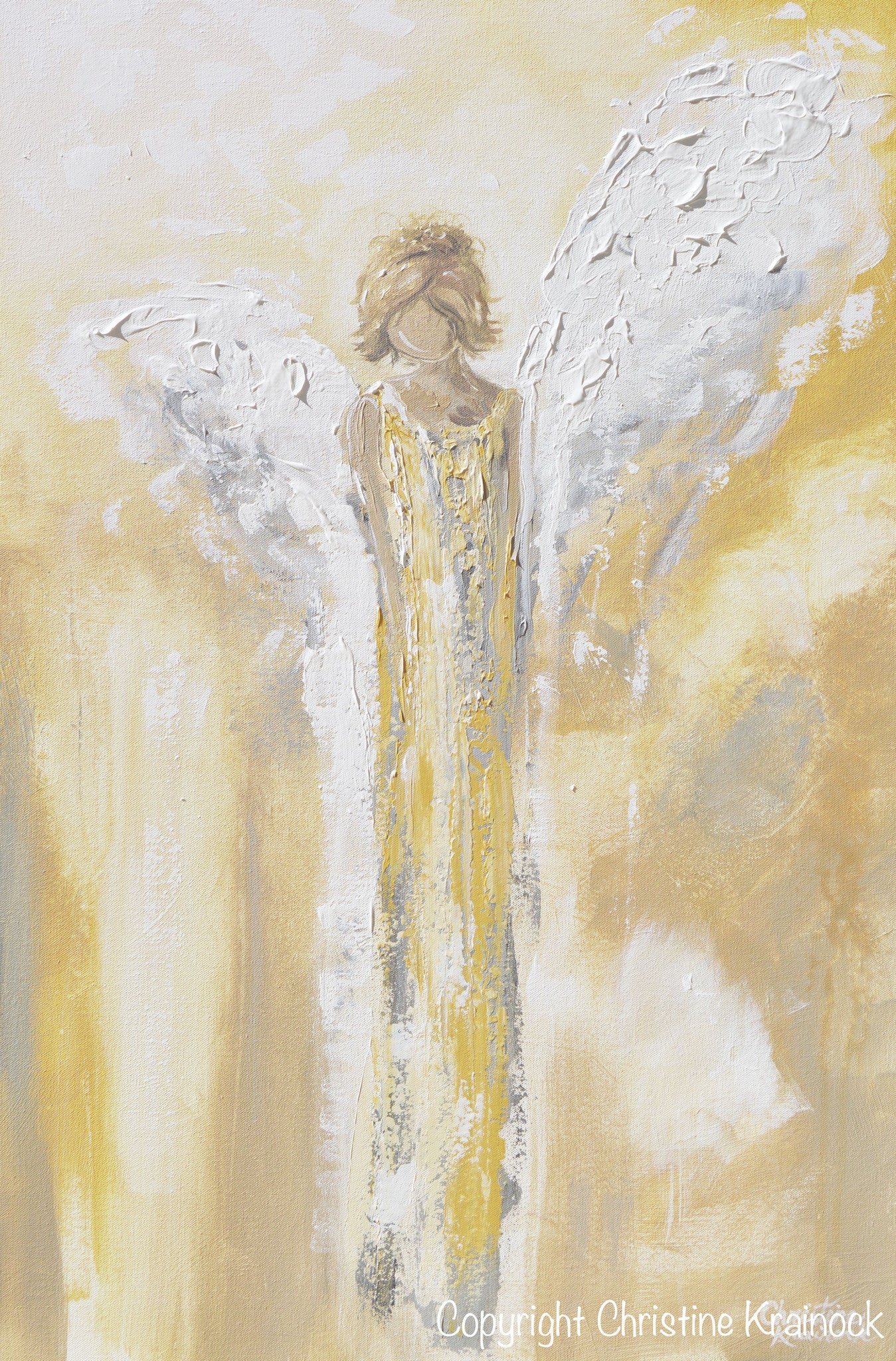 Load image into Gallery viewer, ORIGINAL Angel Painting Gold Grey White Textured Abstract Guardian Angel Modern Home Wall Art Large 36x24&amp;quot; - Christine Krainock Art - Contemporary Art by Christine - 5
