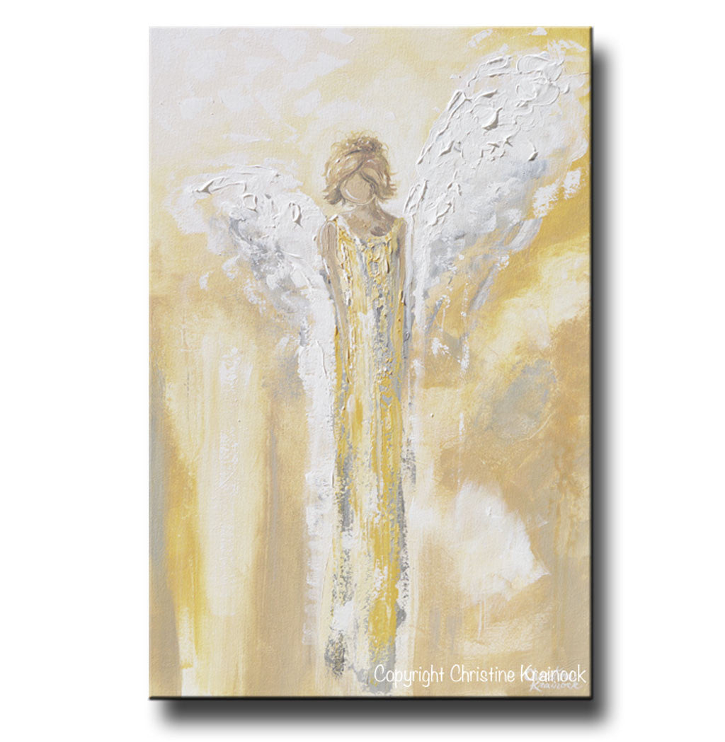 ORIGINAL Angel Painting Gold Grey White Textured Abstract Guardian Angel Modern Home Wall Art Large 36x24" - Christine Krainock Art - Contemporary Art by Christine - 3