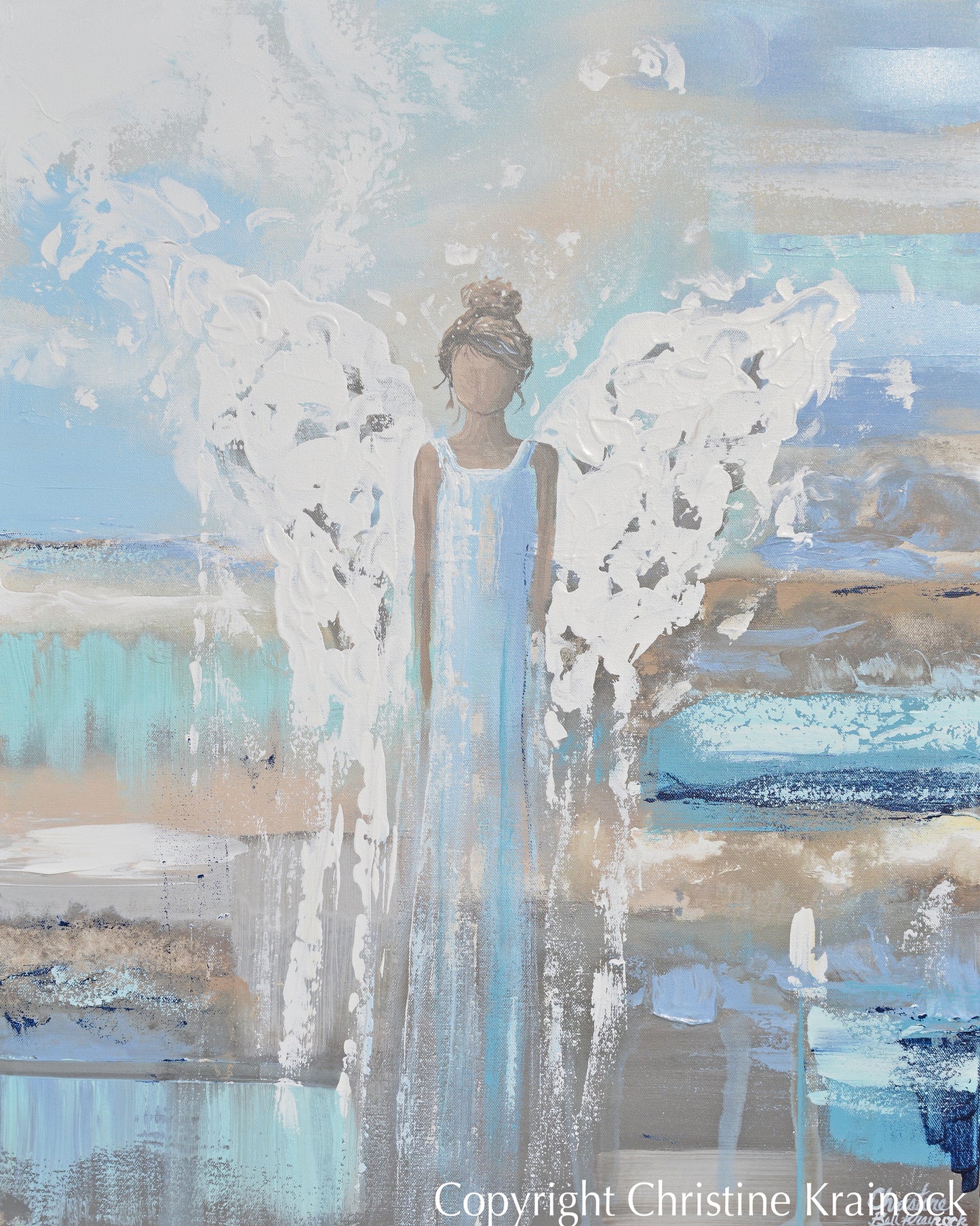 ORIGINAL Abstract Angel Painting Spiritual  Fine Art Guardian Angel Blue Brown Canvas Wall Decor 24x30"