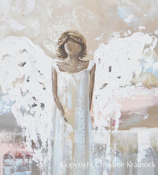 ORIGINAL Abstract Angel Painting Art Guardian Angel White Grey Blue Pink Home Wall Decor 24x30"