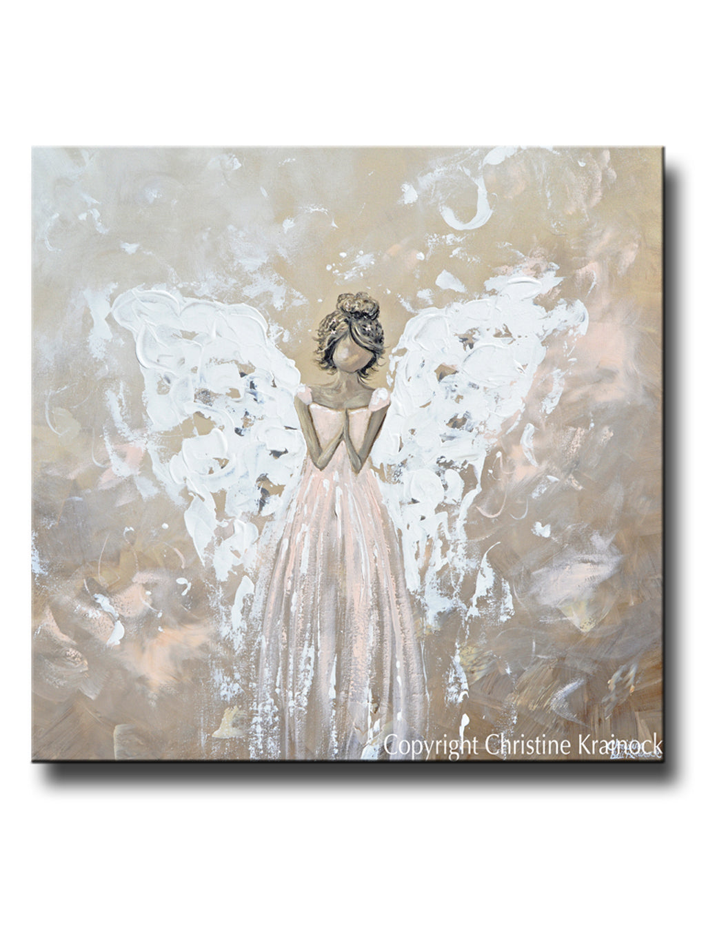 ORIGINAL Abstract Angel Painting Art Praying Angel White Grey Cream Pink Home Wall Decor 36x36"