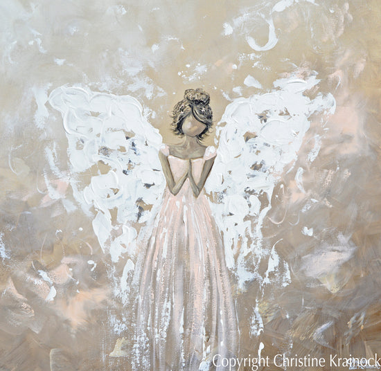 SPECIAL RELEASE GICLEE PRINT Abstract Angel Painting Art Praying Angel White Cream Pink Wall Decor