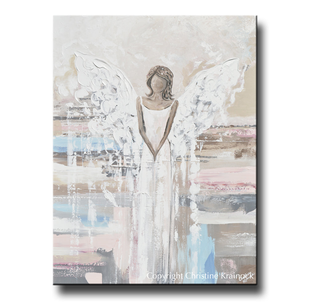 ORIGINAL Abstract Angel Painting Textured Guardian Angel White Grey Blue Pink Home Wall Decor 30x40"