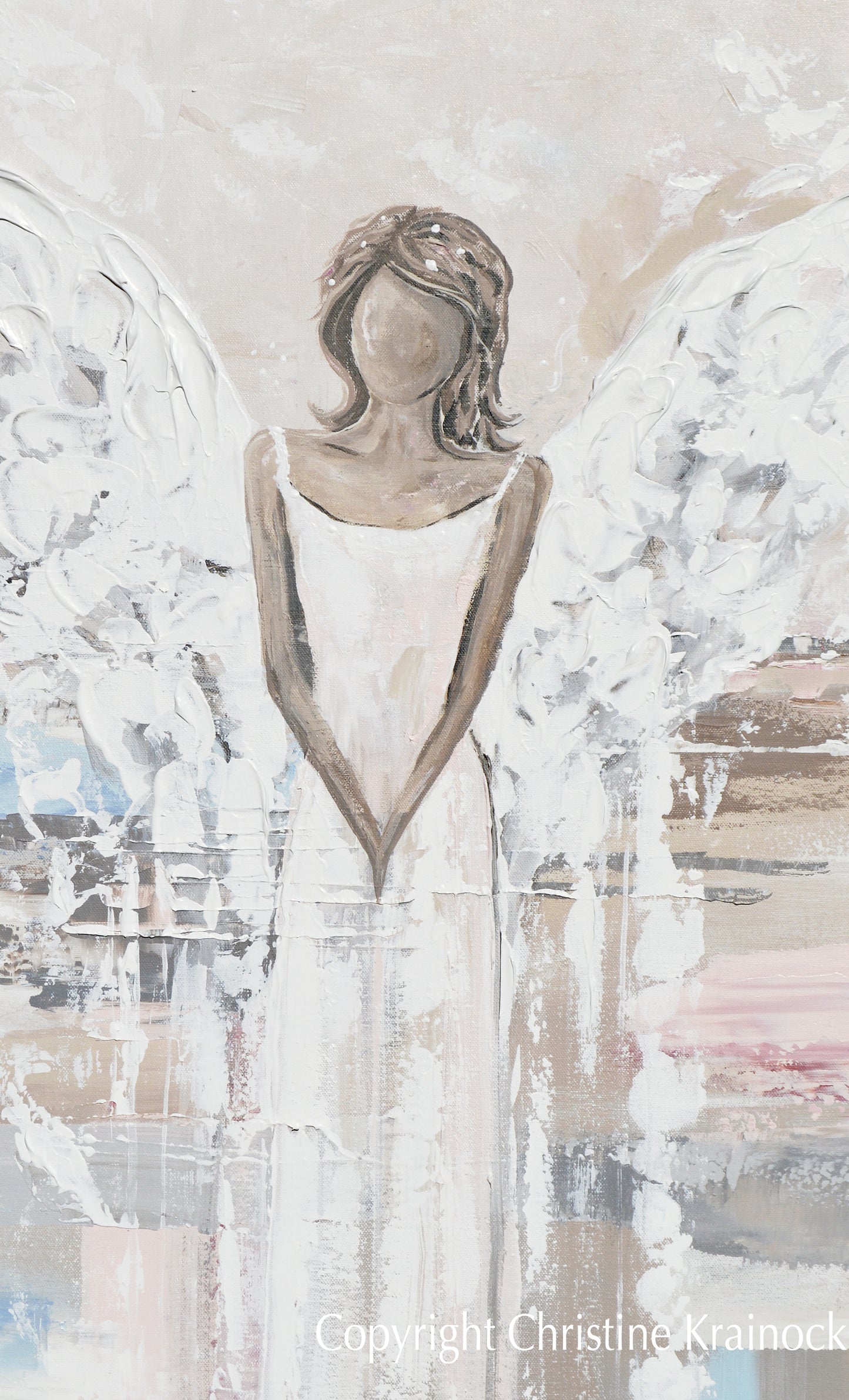 ORIGINAL Abstract Angel Painting Textured Guardian Angel White Grey Blue Pink Home Wall Decor 30x40"
