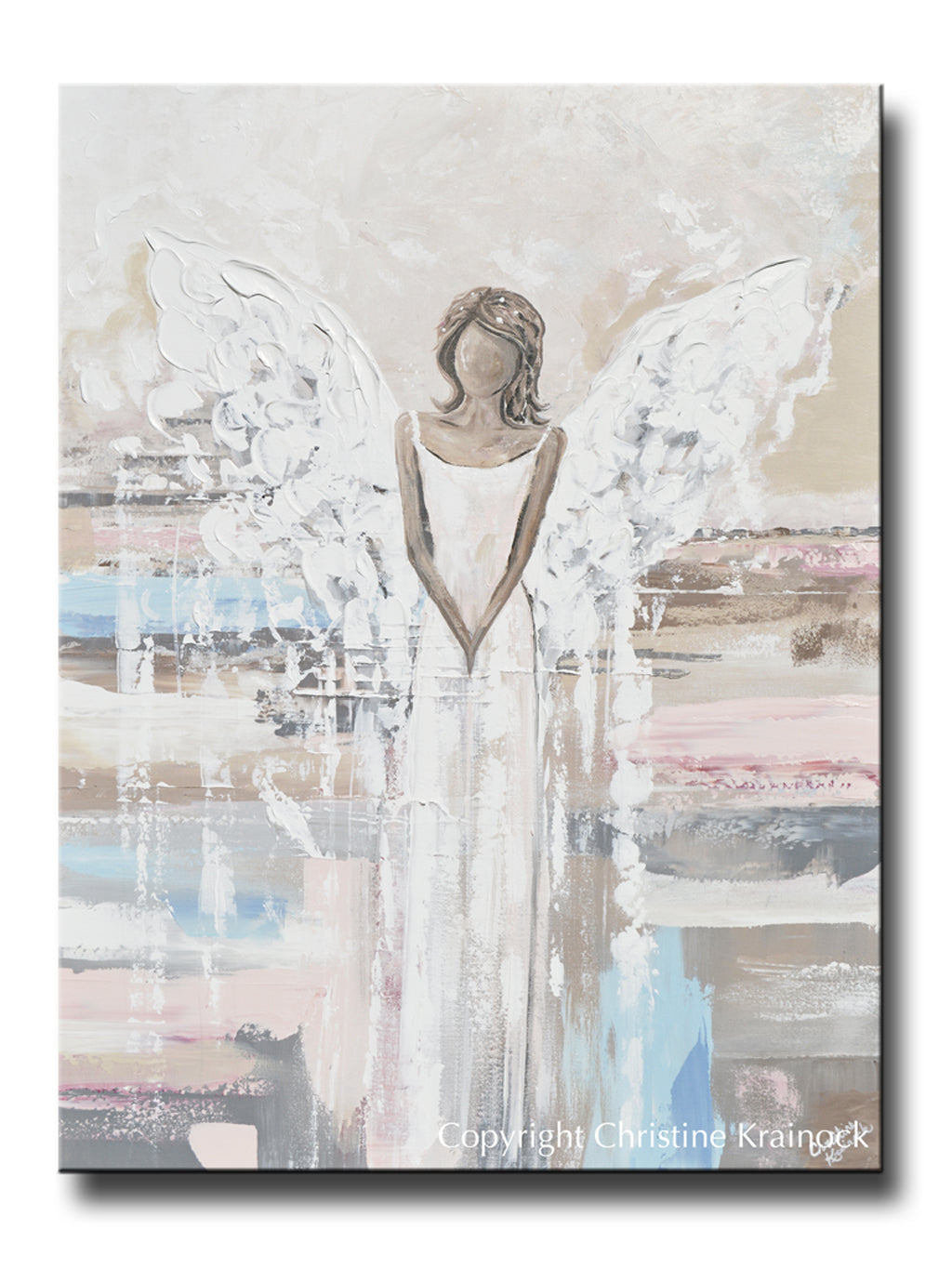 ORIGINAL Abstract Angel Painting Guardian Angel Pastel Home Wall Decor ...