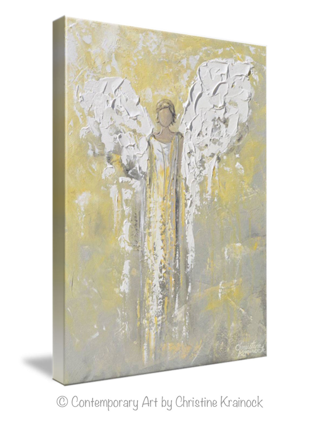 GICLEE PRINT Angel Painting Gold Grey Abstract Guardian Angel Inspirational Home Wall Art Canvas