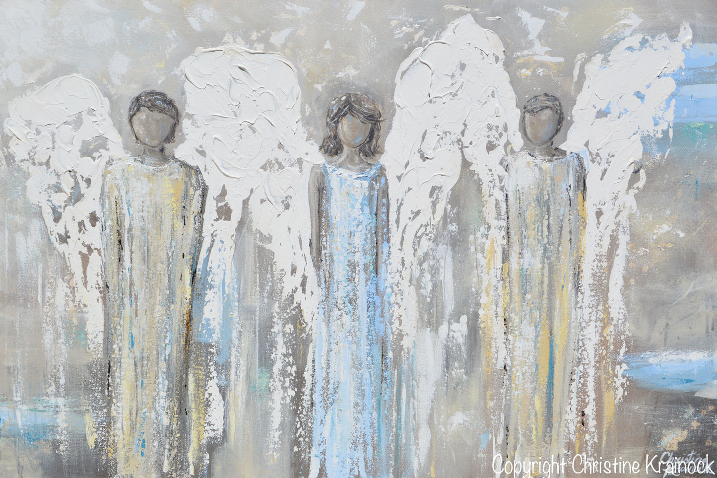 Abstract Eangels ORIGINAL Angel Painting Abstract 3 Guardian Angels White Home Wall Art ...