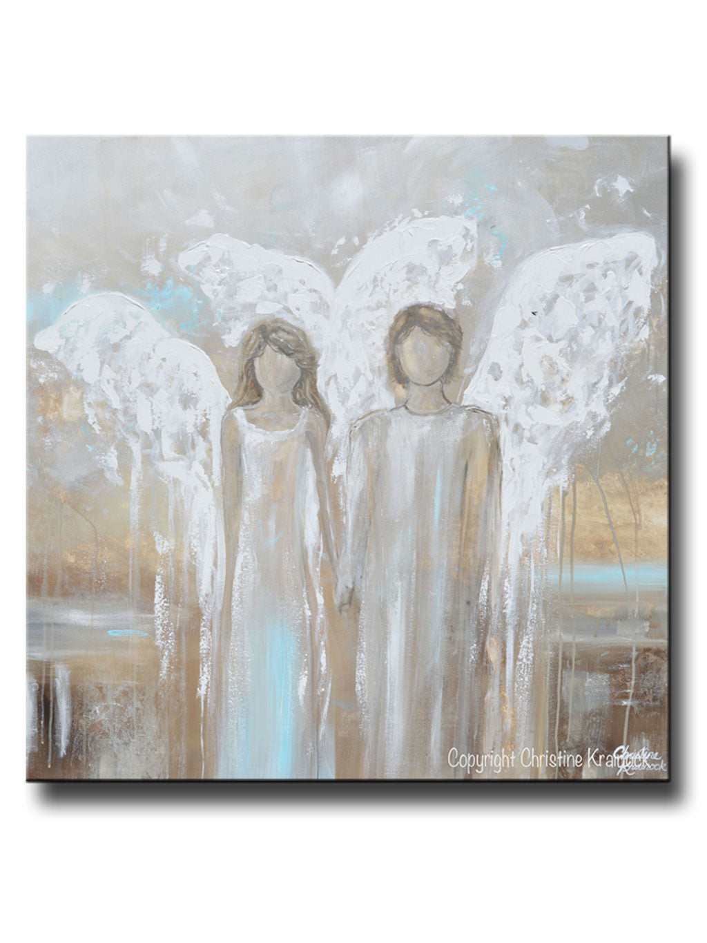 ORIGINAL Abstract Angel Painting Pair 2 Guardian Angels Wall Art