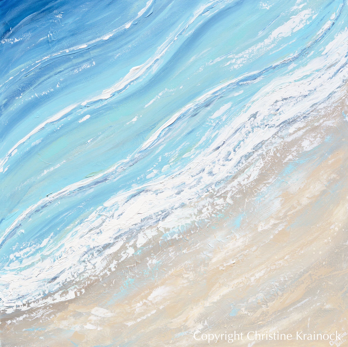 "Ocean Tide" ORIGINAL Art Coastal Abstract Painting Aerial Ocean Coastline Beach Home Decor XL 40x40""