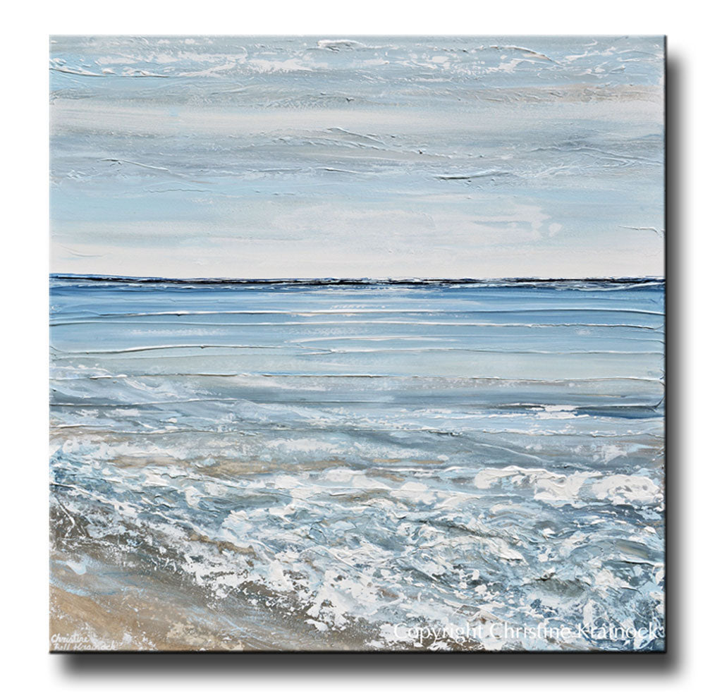ORIGINAL Art Abstract Painting Blue Ocean Beach Textured Coastal Decor ...
