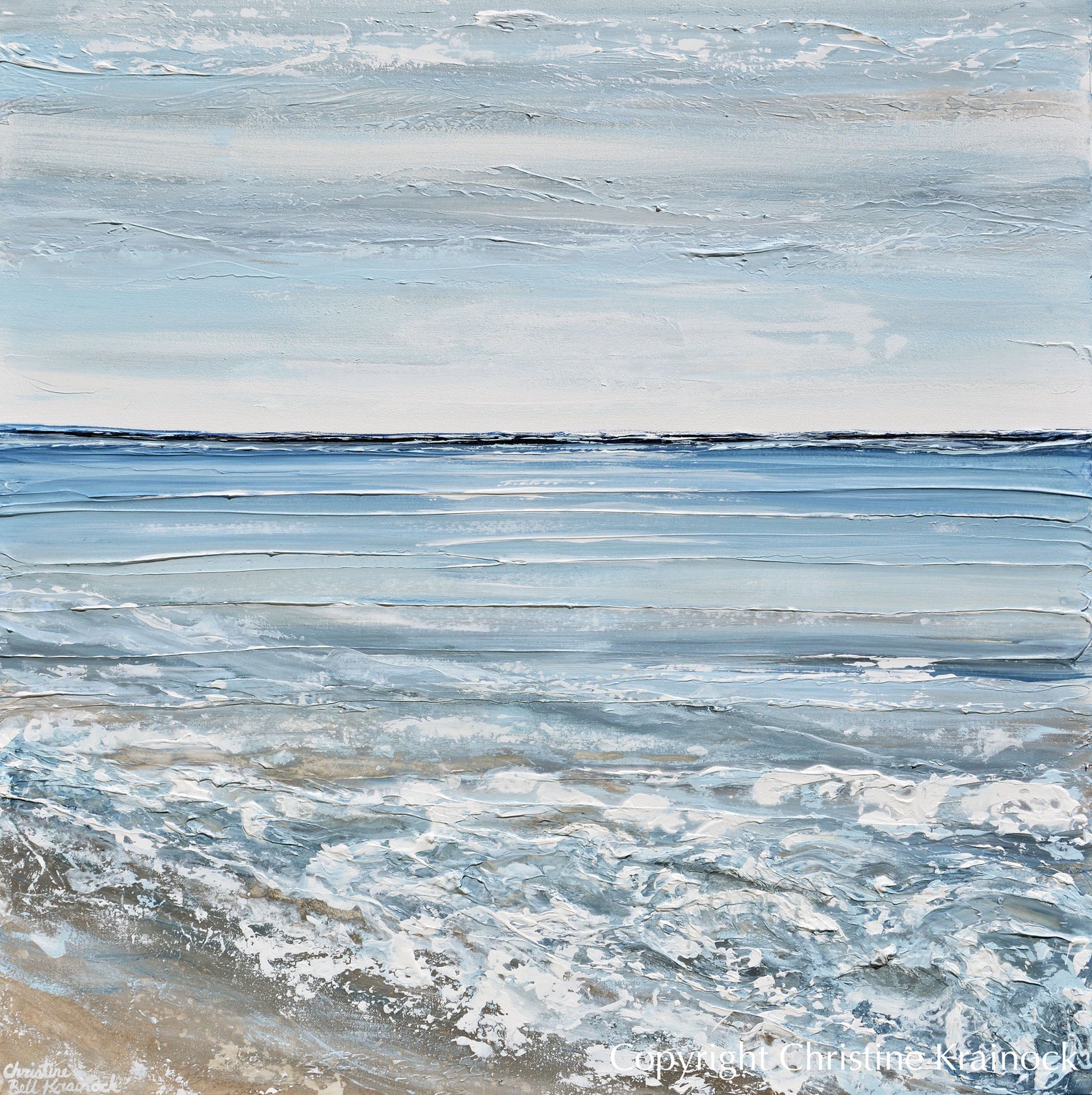 ORIGINAL Art Abstract Painting Blue Ocean Beach Textured Coastal Decor ...
